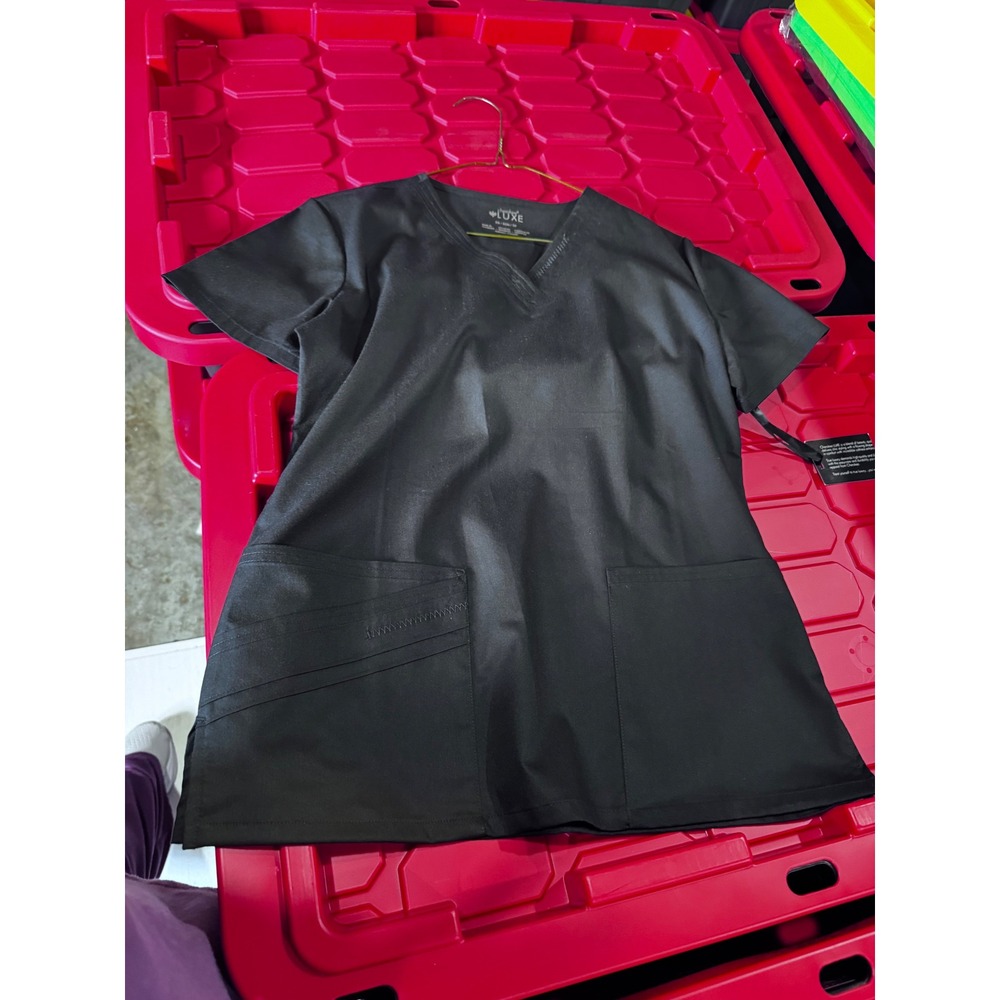 Cherokee Luxe Black V-Neck Scrub Top Womens XS Short Sleeve Pockets 1841 BLK